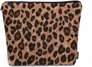 Leopard Print Makeup Organizer Bag Cosmetic Bag For Men Women, Wild Animal Fur Leopard Skin Brown Travel Toiletry Bag Flax Makeup Bags Purse Business Makeup Pouch For Toiletries Cosmetics