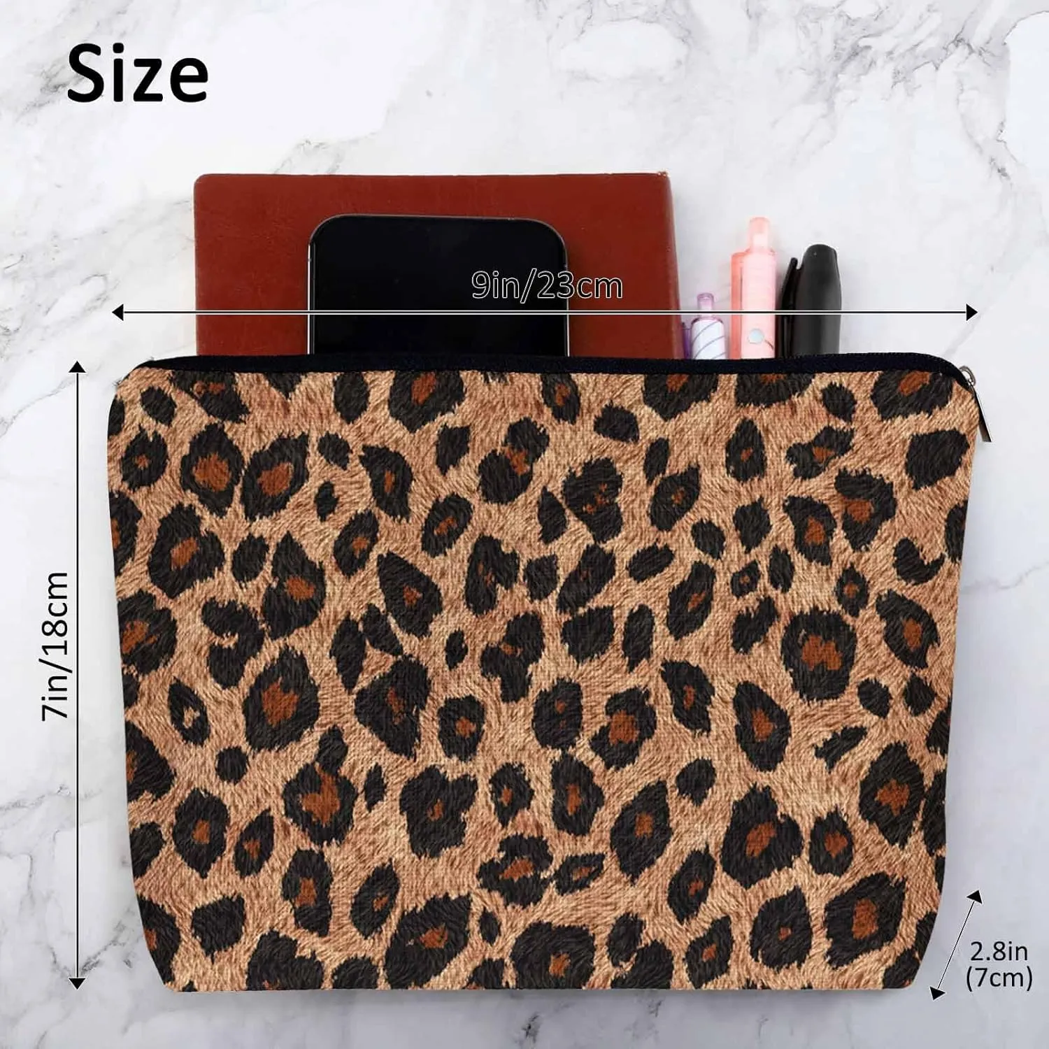 Leopard Print Makeup Organizer Bag Cosmetic Bag For Men Women, Wild Animal Fur Leopard Skin Brown Travel Toiletry Bag Flax Makeup Bags Purse Business Makeup Pouch For Toiletries Cosmetics