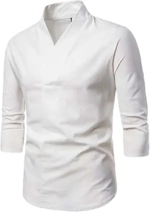 Linen Shirts Men Summer Shirts Chinese Style Harajuku Three Quarter Sleeve Shirts Male