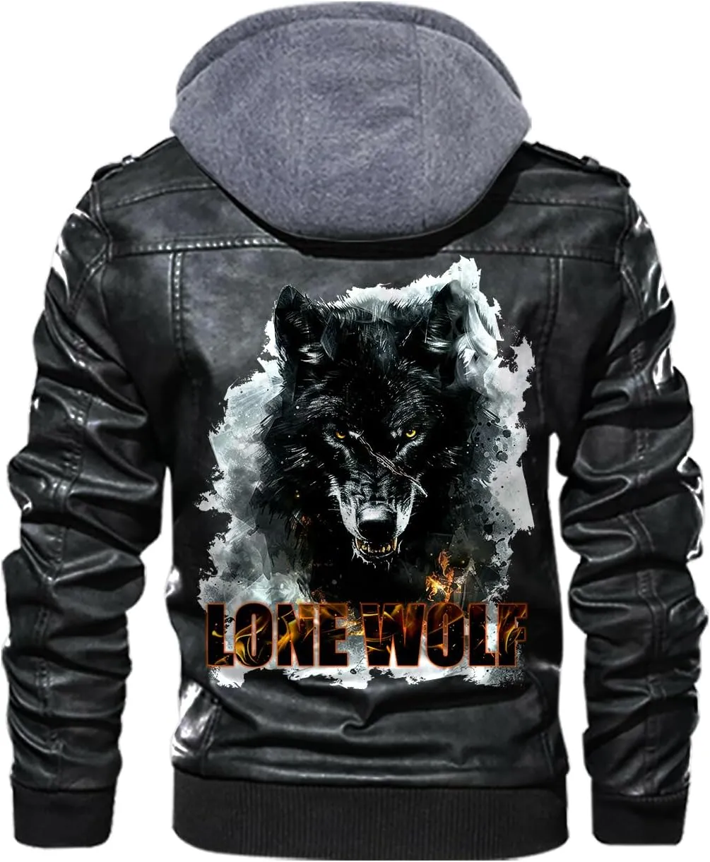 Lone Wolf, Vintage Wolf Biker Motorcycle Jacket, Personalized Men PU Leather Vest Coat Jackets