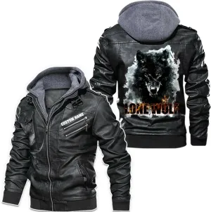 Lone Wolf, Vintage Wolf Biker Motorcycle Jacket, Personalized Men PU Leather Vest Coat Jackets