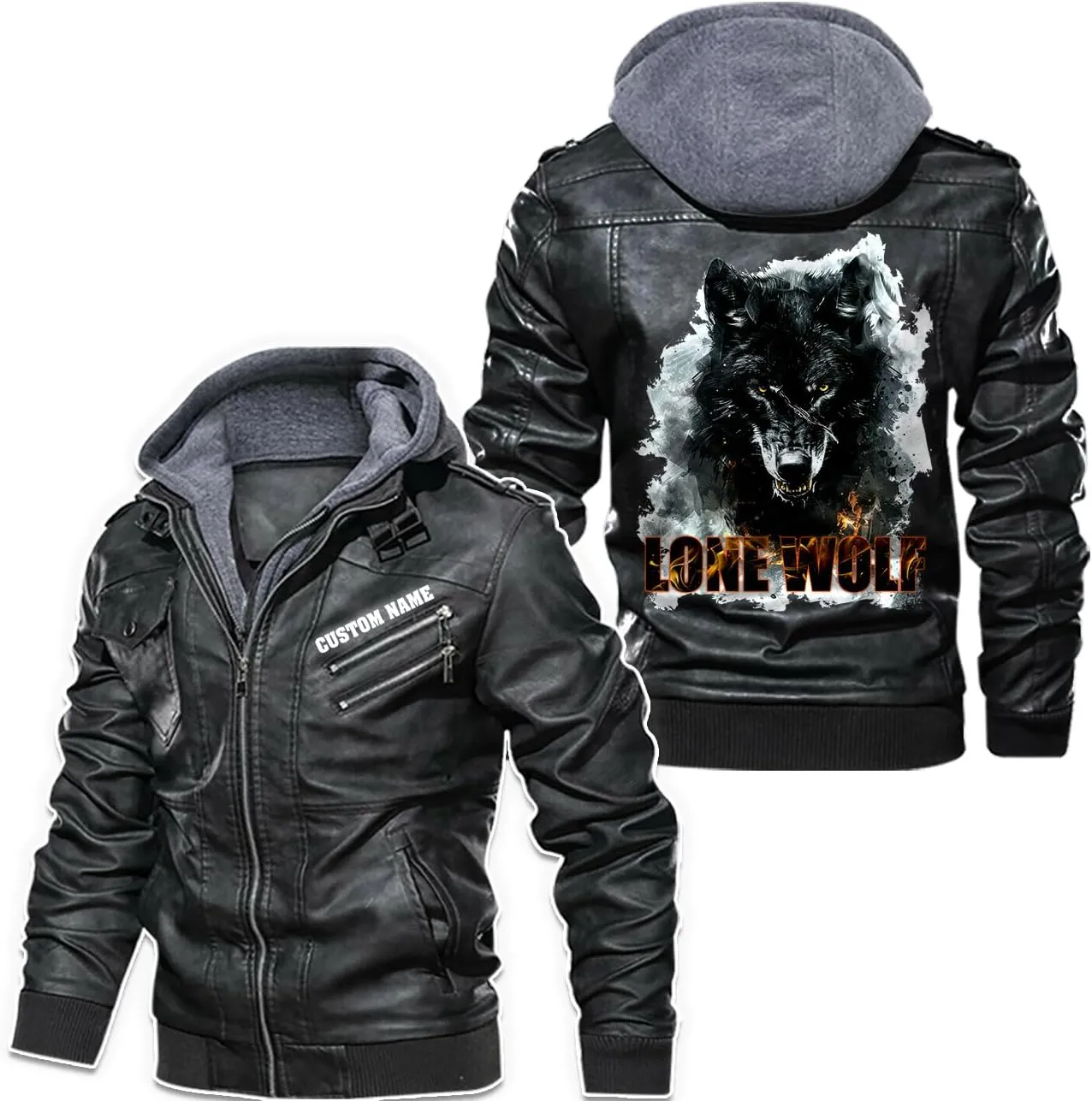 Lone Wolf, Vintage Wolf Biker Motorcycle Jacket, Personalized Men PU Leather Vest Coat Jackets