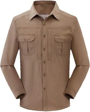Long Sleeve Cargo Shirts for Men Casual Loose Button Lapel Work Blouse Stretch Quick Dry Shirt with Two Pockets