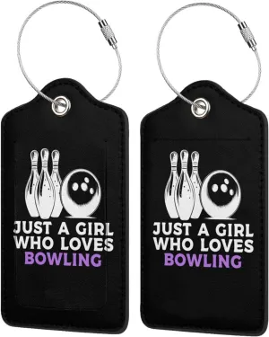 Luggage Tag Just A Girl Who Loves Bowling Pu Leather Identifiers Id Tag Bag Suitcase Labels