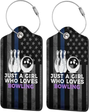 Luggage Tag Just A Girl Who Loves Bowling Pu Leather Identifiers Id Tag Bag Suitcase Labels