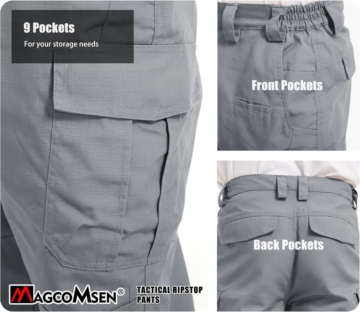 MAGCOMSEN Men's Tactical Pants 9 Pockets Ripstop, Water Repellent, Cargo Pants for Work, Hiking, Hunting(No Belt)