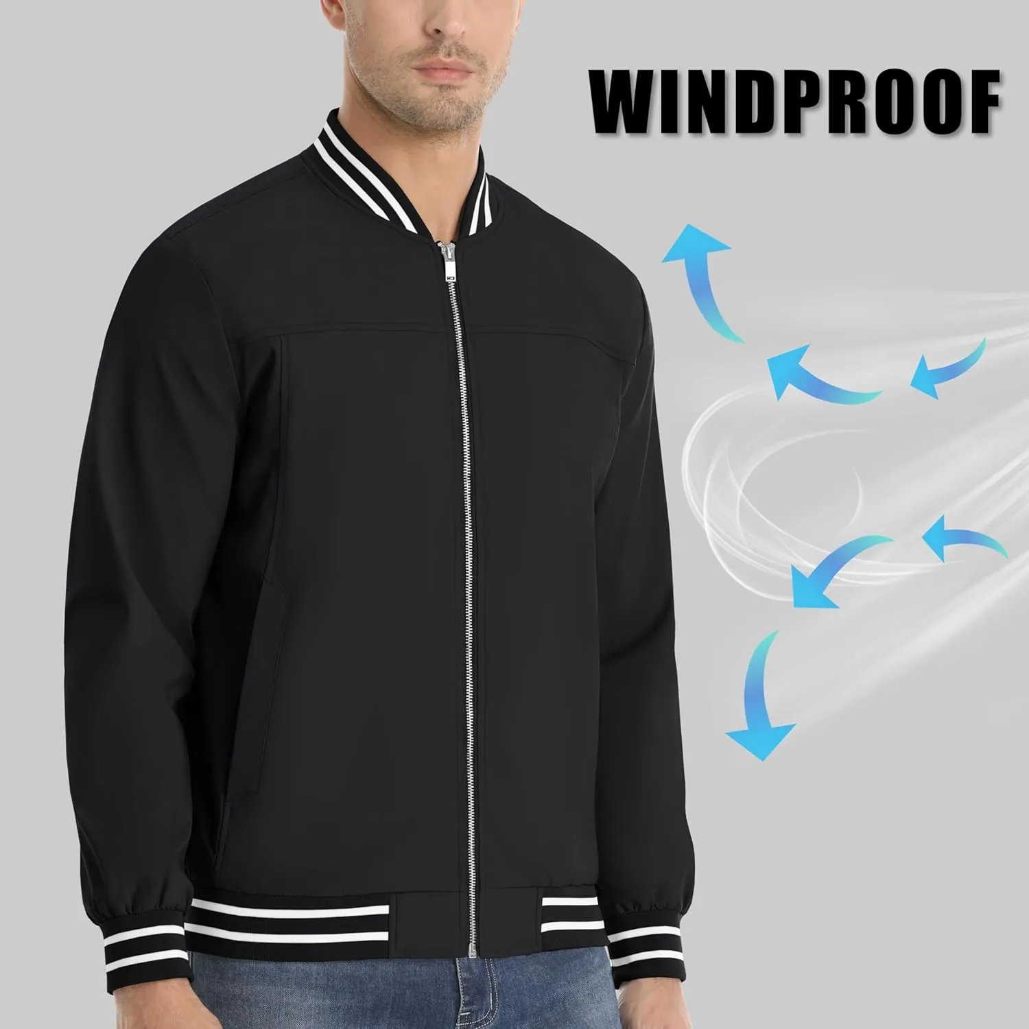MAGNIVIT Men's Bomber Jackets Lightweight Jacket Varsity Flight Jacket Baseball Windbreaker Water Resistant Spring Autumn