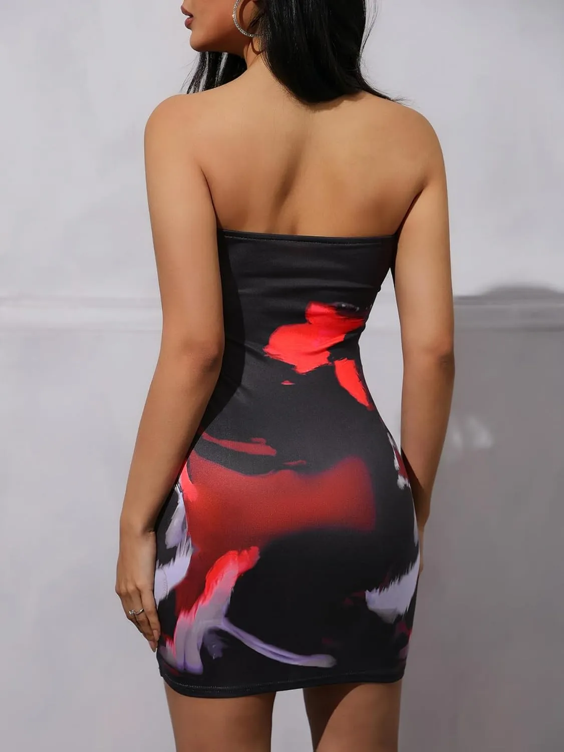MakeMeChic Women's Floral Strapless Tube Dress Sleeveless Bodycon Y2k Mini Dresses