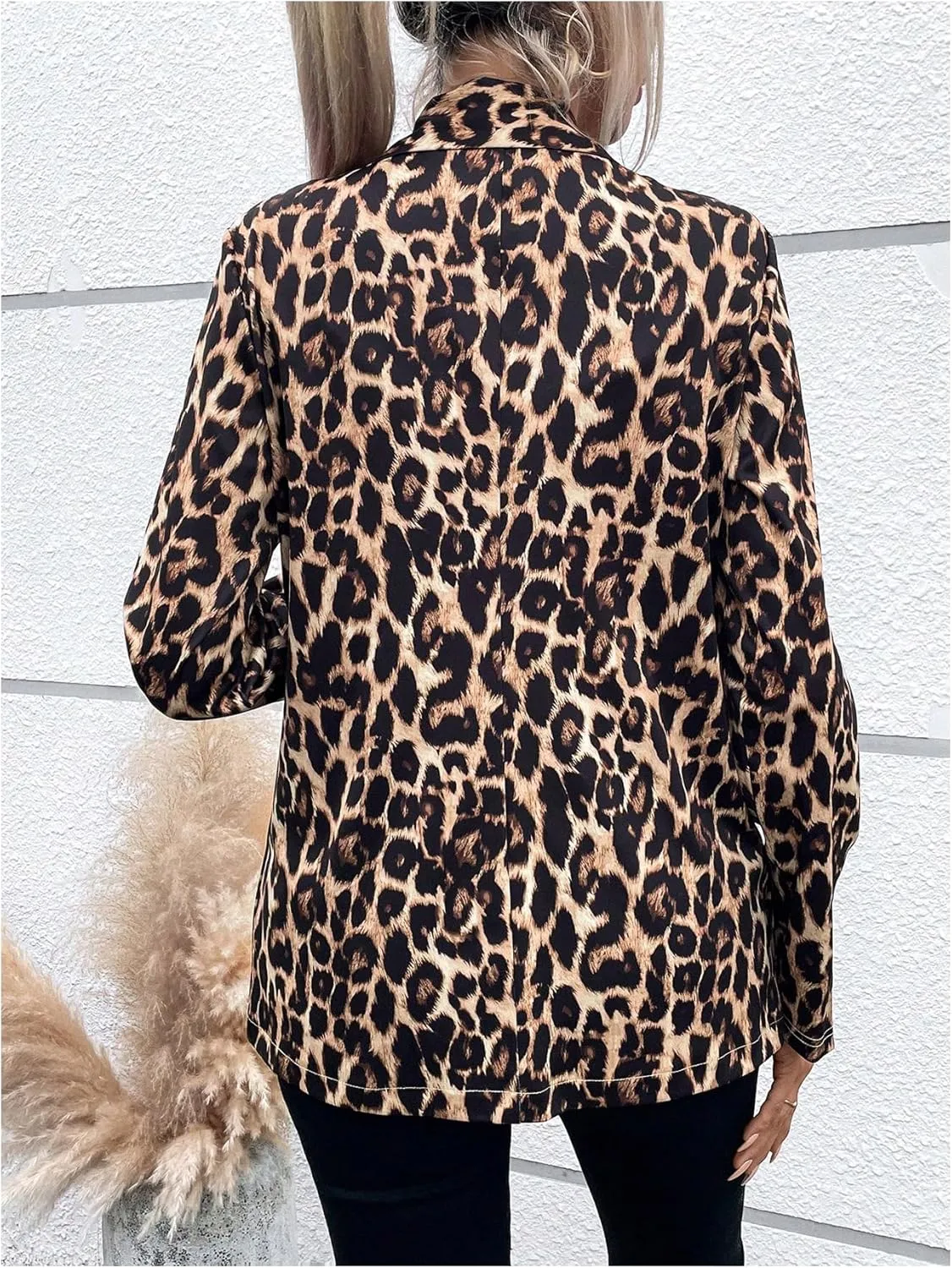 MakeMeChic Women's Leopard Print Blazer Long Sleeve Open Front Lapel Neck Casual Business Jackets