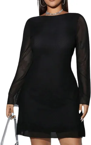 MakeMeChic Women's Plus Size Leopard Print Dress Bell Sleeve Cheetah Print Dress Y2K Mesh Backless Mini Dresses