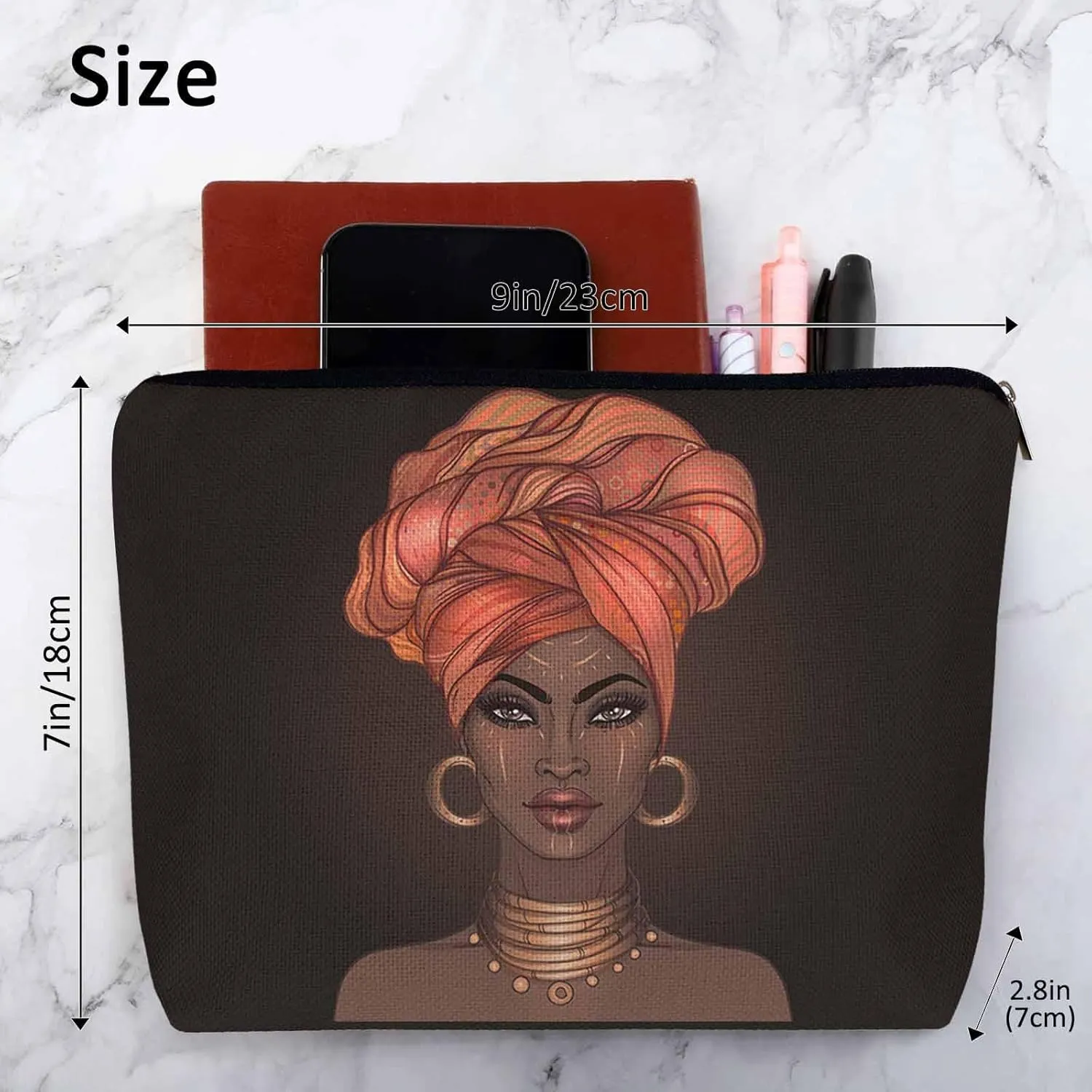 Makeup Bag African American Woman Makeup Bags For Purse Pouch, Black African Woman Sexy Lips And Turban Travel Toiletry Bag Cosmetic Bag Makeup Bags Flax Makeup Organizer Bag Pencil Pouch