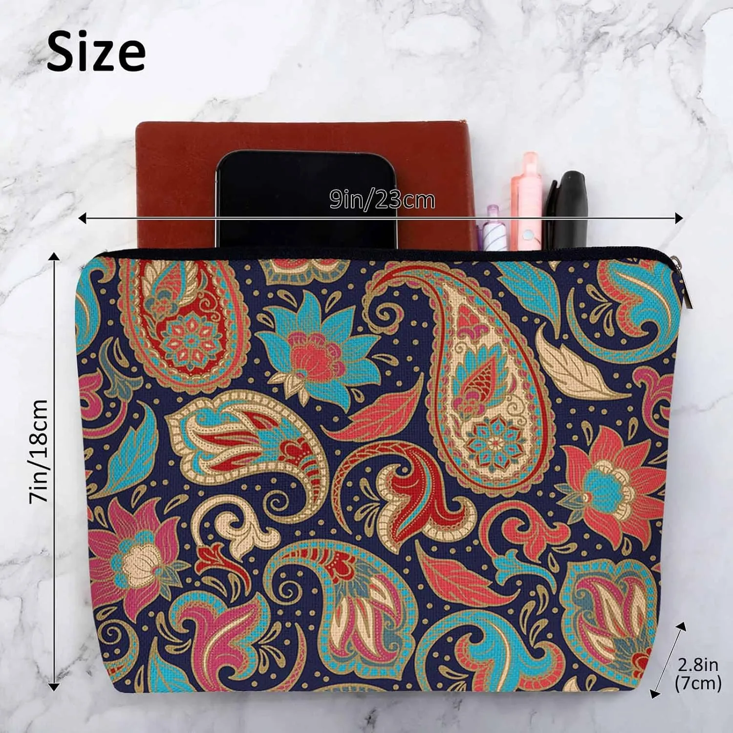 Makeup Bag For Purse Paisley Floral, Ethnic Tribal Floral Paisley Boho Cosmetic Bags For Women With Zipper Travel Toiletry Pouch Makeup Bags Makeup Organizers Purse For Toiletries Cosmetics