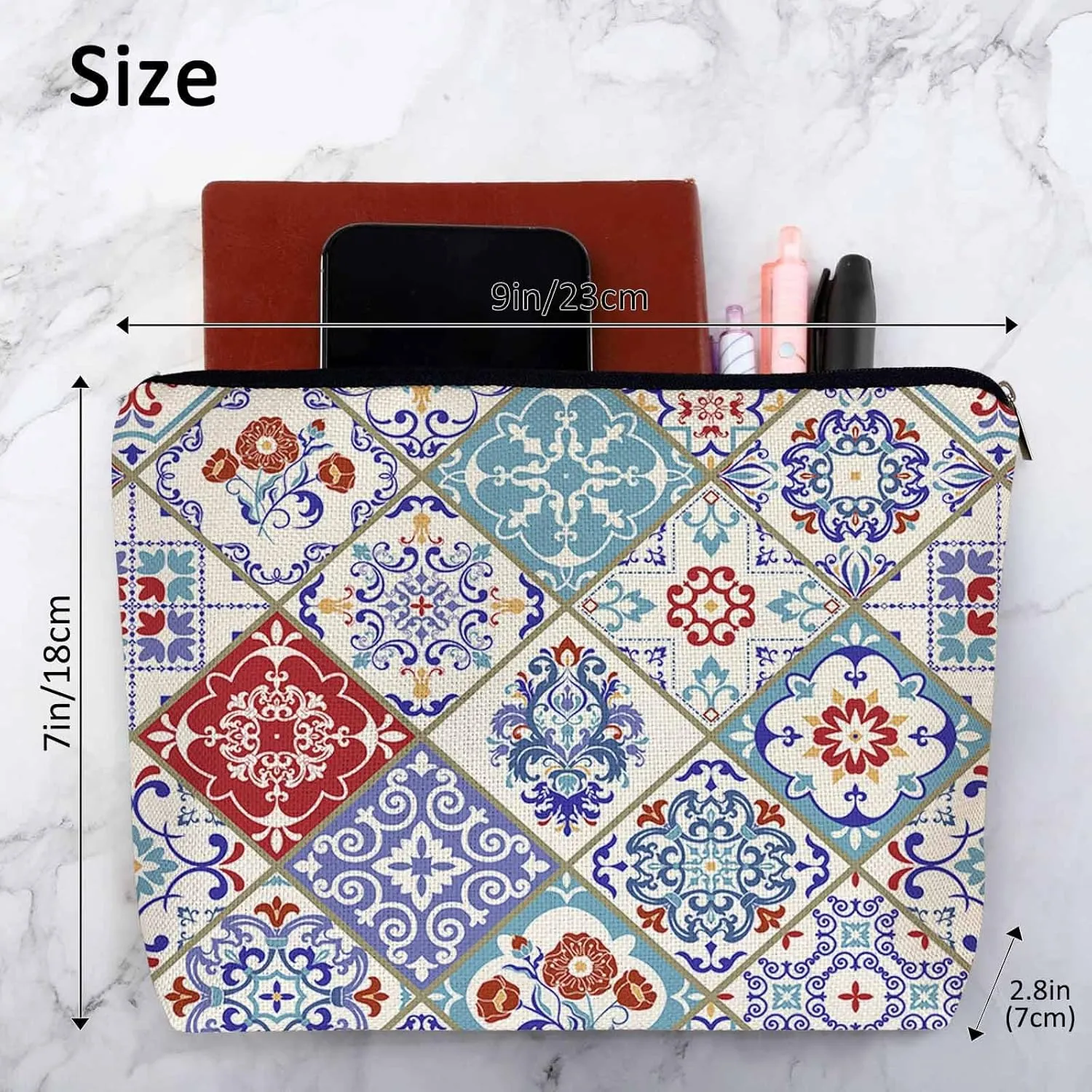 Mandala Floral Cosmetic Travel Bag For Toiletries, Ethnic Paisley Mandala Patchwork Makeup Bag Toiletry Bags For Women, Flax Cosmetic Bags Make Up Bag Purse Toiletries Bag Birthday Gift
