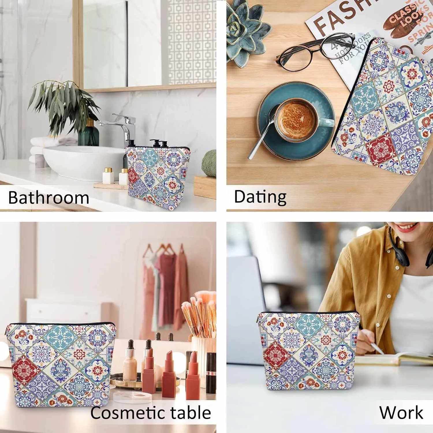 Mandala Floral Cosmetic Travel Bag For Toiletries, Ethnic Paisley Mandala Patchwork Makeup Bag Toiletry Bags For Women, Flax Cosmetic Bags Make Up Bag Purse Toiletries Bag Birthday Gift