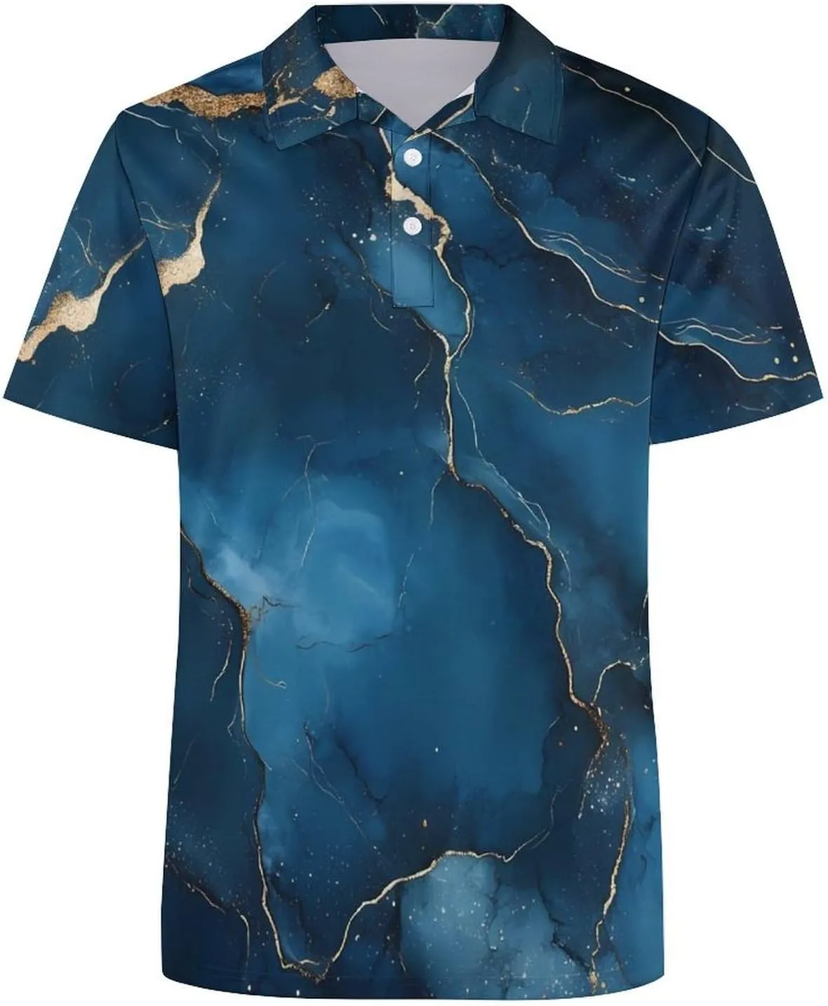 Marble Blue Gold Pattern Mens Polo Shirts Quick Dry Short Sleeve T-shirts Slim Tennis Collared Tees Tops