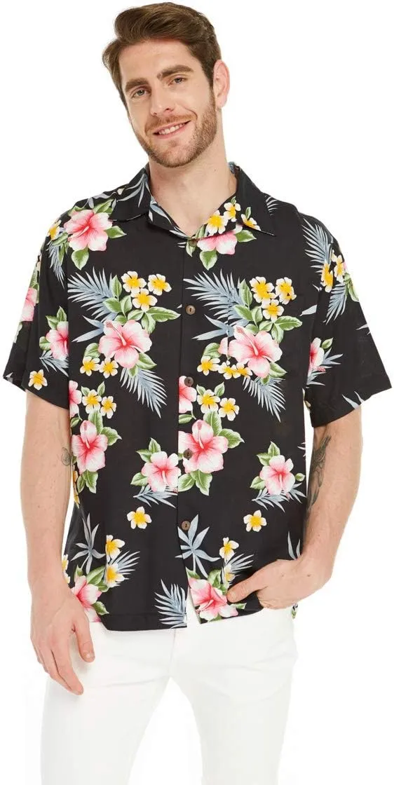 Matchable Couple Hawaiian Luau Shirt or Maxi Simple Dress in Hibiscus Blue