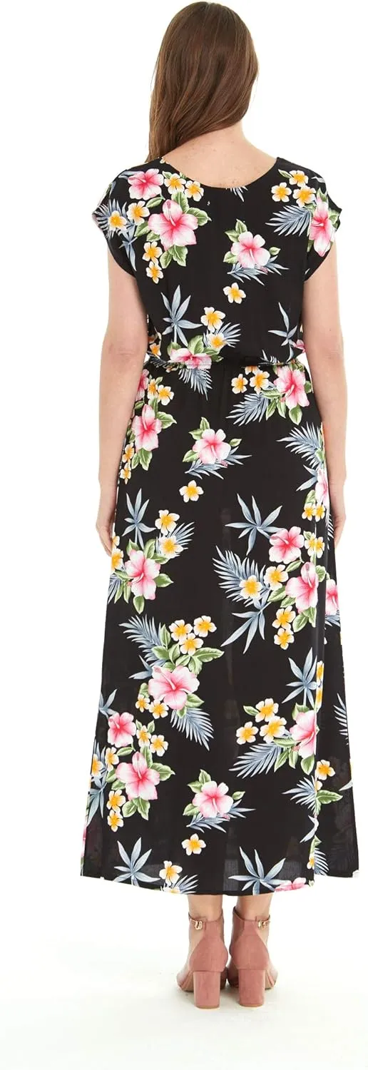 Matchable Couple Hawaiian Luau Shirt or Maxi Simple Dress in Hibiscus Blue