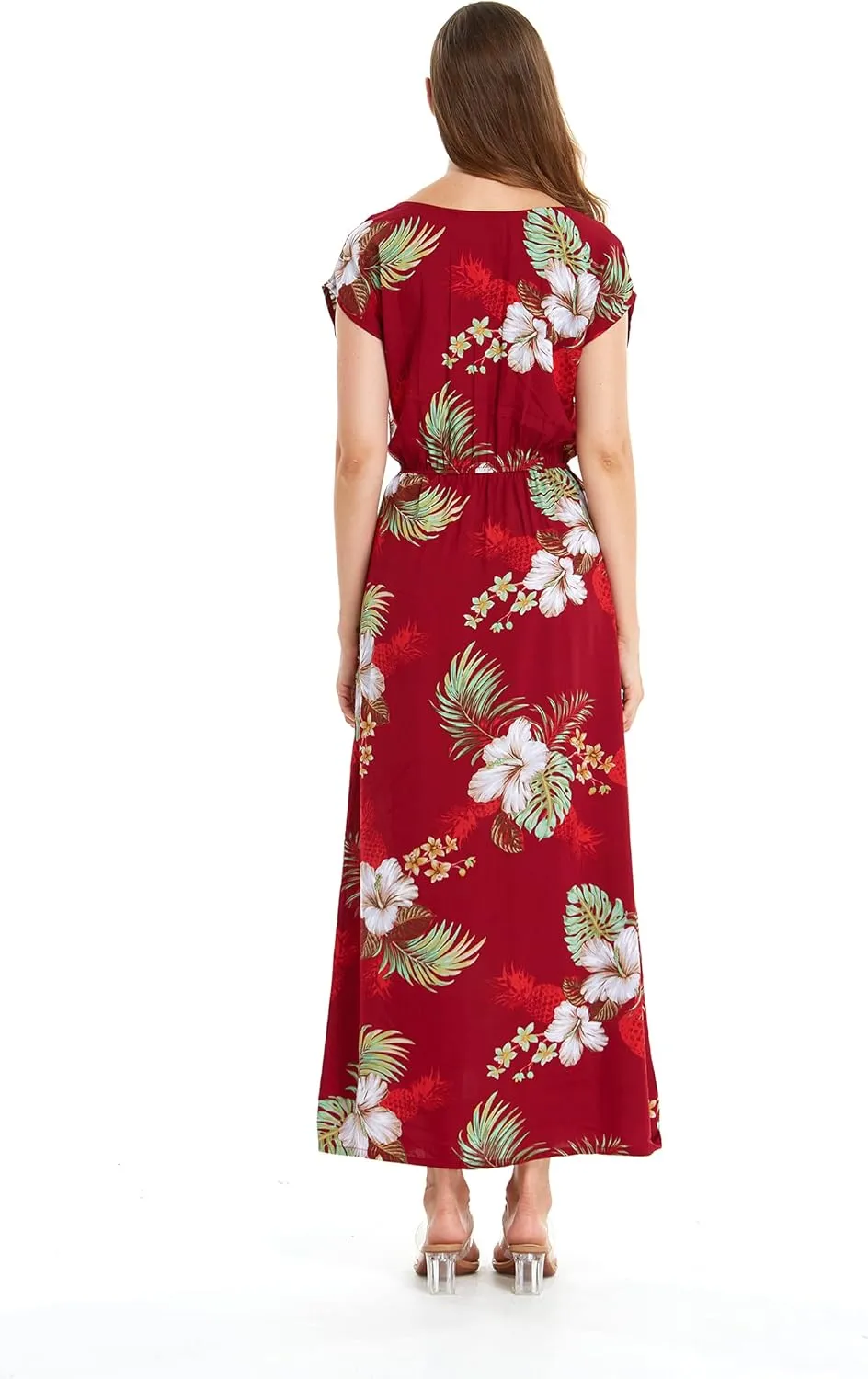 Matchable Couple Hawaiian Luau Shirt or Maxi Simple Dress in Pineapple Garden Burgundy