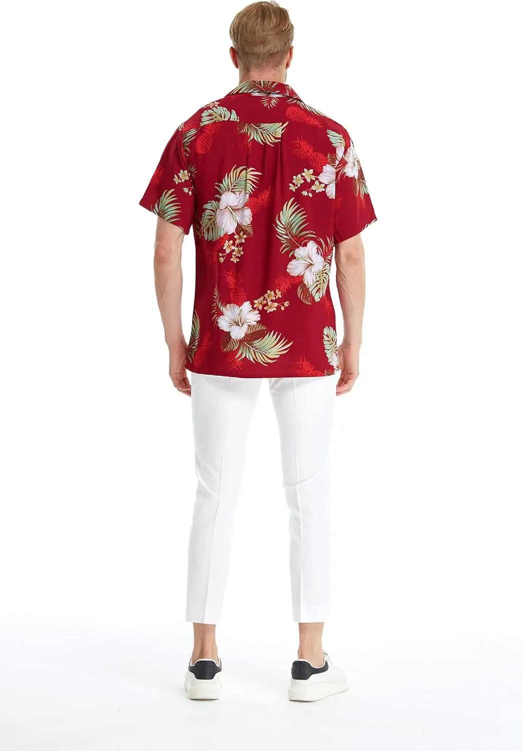 Matchable Couple Hawaiian Luau Shirt or Maxi Simple Dress in Pineapple Garden Burgundy