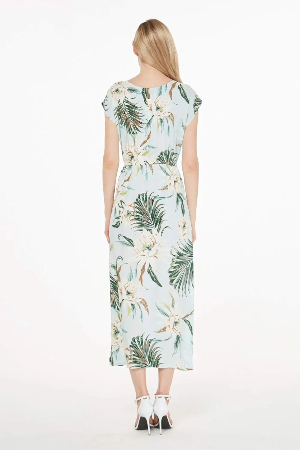 Matchable Couple Hawaiian Luau Shirt or Maxi Simple Dress in Wispy Cereus Light Blue
