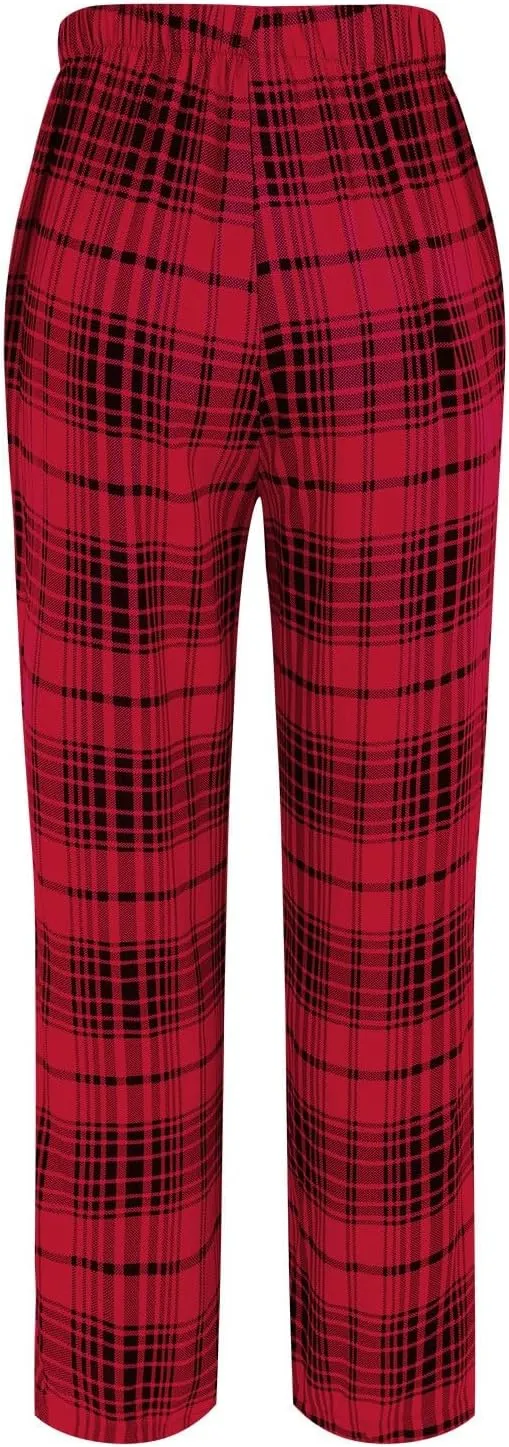 MBWTRP Women's Pajama Sets Plaid Checked Loungewear Set Long Sleeve Cotton Top and Pants Floral Printed Sleepwear for Ladies