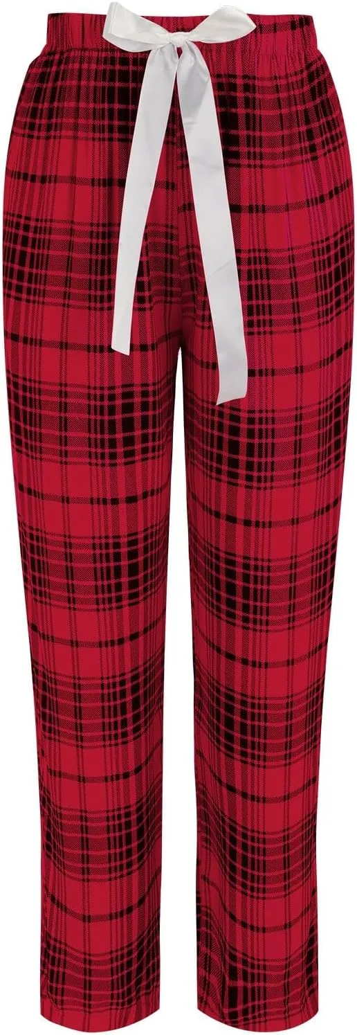MBWTRP Women's Pajama Sets Plaid Checked Loungewear Set Long Sleeve Cotton Top and Pants Floral Printed Sleepwear for Ladies