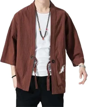 Men Chinese Style Vintage Shirts Mens Open Stitch Kimono Shirts Clothes Male Autumn Shirts