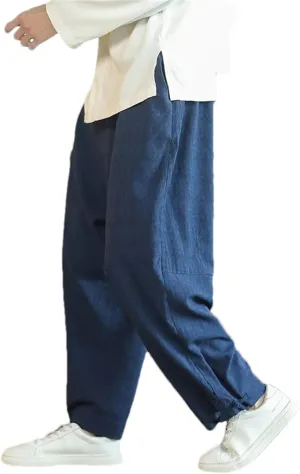 Men Harem Pants Vintage Casual Jogging Trousers Male Elastic Waist Wide-Leg Casual Pants Men Streetwear