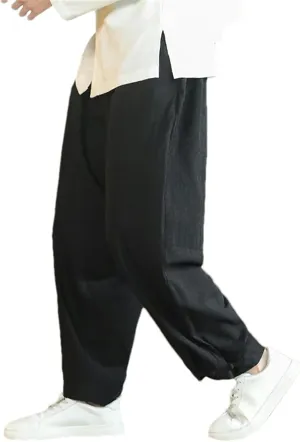 Men Harem Pants Vintage Casual Jogging Trousers Male Elastic Waist Wide-Leg Casual Pants Men Streetwear