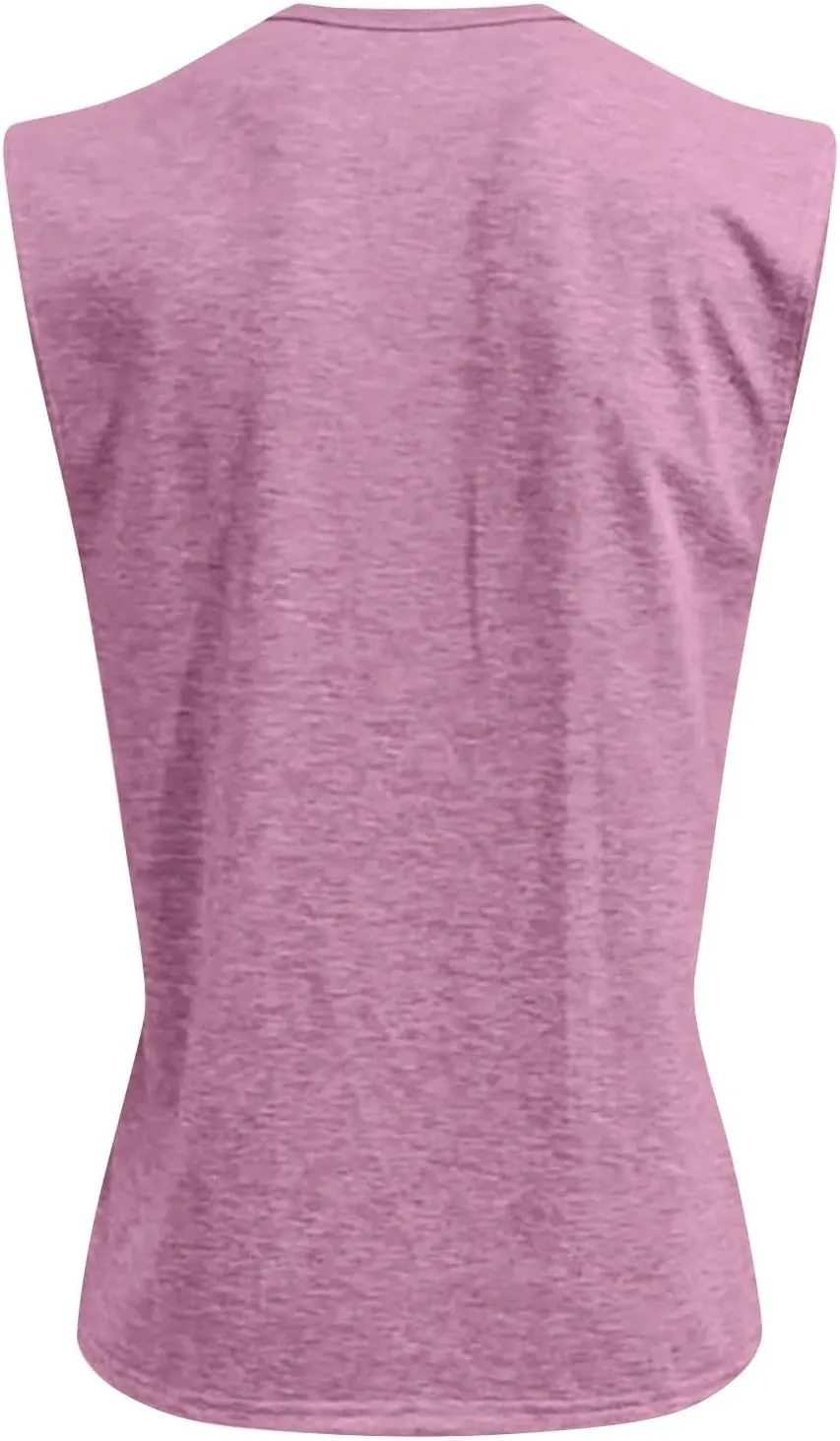 Men Muscle Tank Top Vintage Distressed Washed Henley Neck Sleeveless Gym Workout Shirts Big and Tall Beach t Shirts