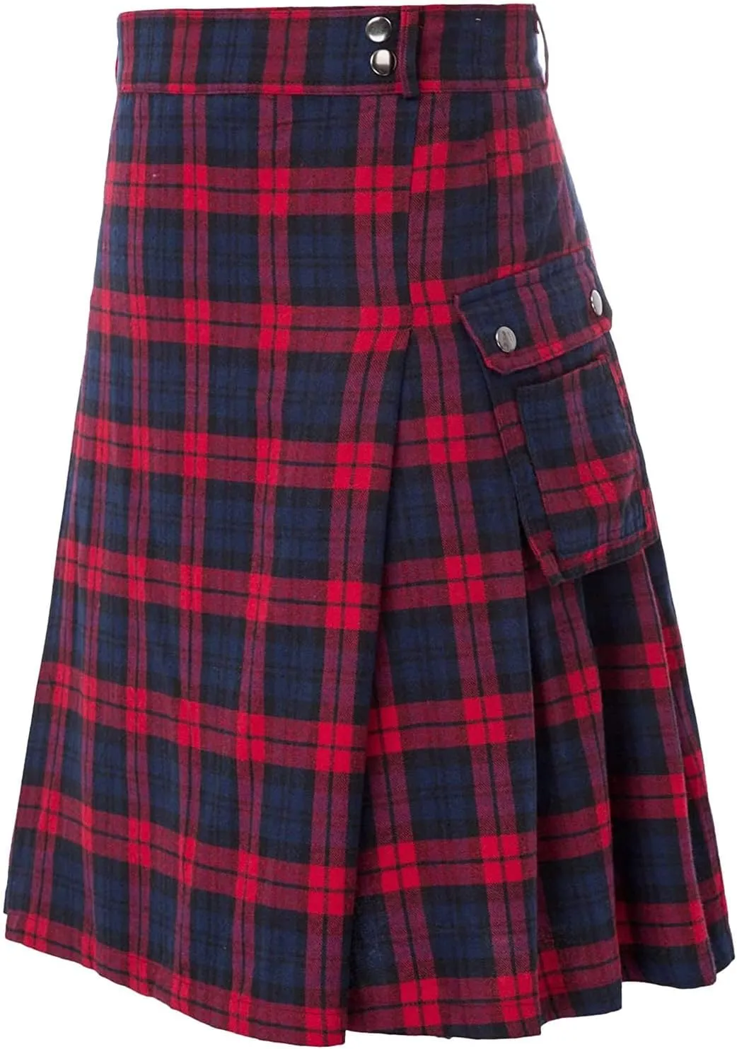 Men's Fashion Scottish Style Plaid Contrast Color Pocket Pleated Skirt Kilt for Men Irish Traditional Highland