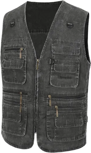 Mens Safari Travel Photo Vest Outdoor Fishing Multi Pocket Jacket Beige