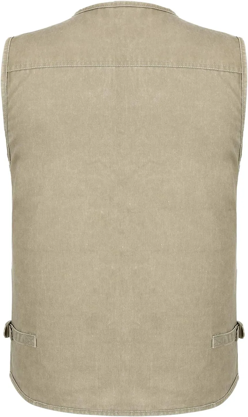 Mens Safari Travel Photo Vest Outdoor Fishing Multi Pocket Jacket Beige