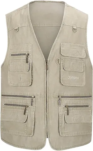 Mens Safari Travel Photo Vest Outdoor Fishing Multi Pocket Jacket Beige