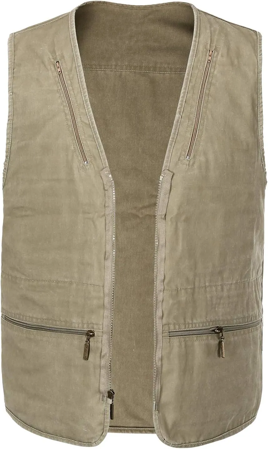 Mens Safari Travel Photo Vest Outdoor Fishing Multi Pocket Jacket Beige