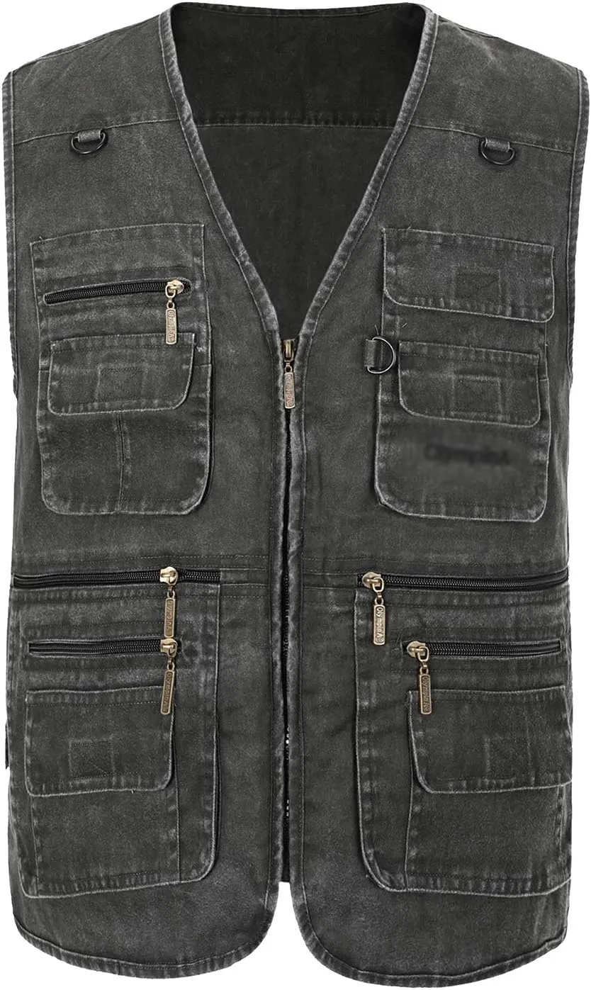 Mens Safari Travel Photo Vest Outdoor Fishing Multi Pocket Jacket Beige