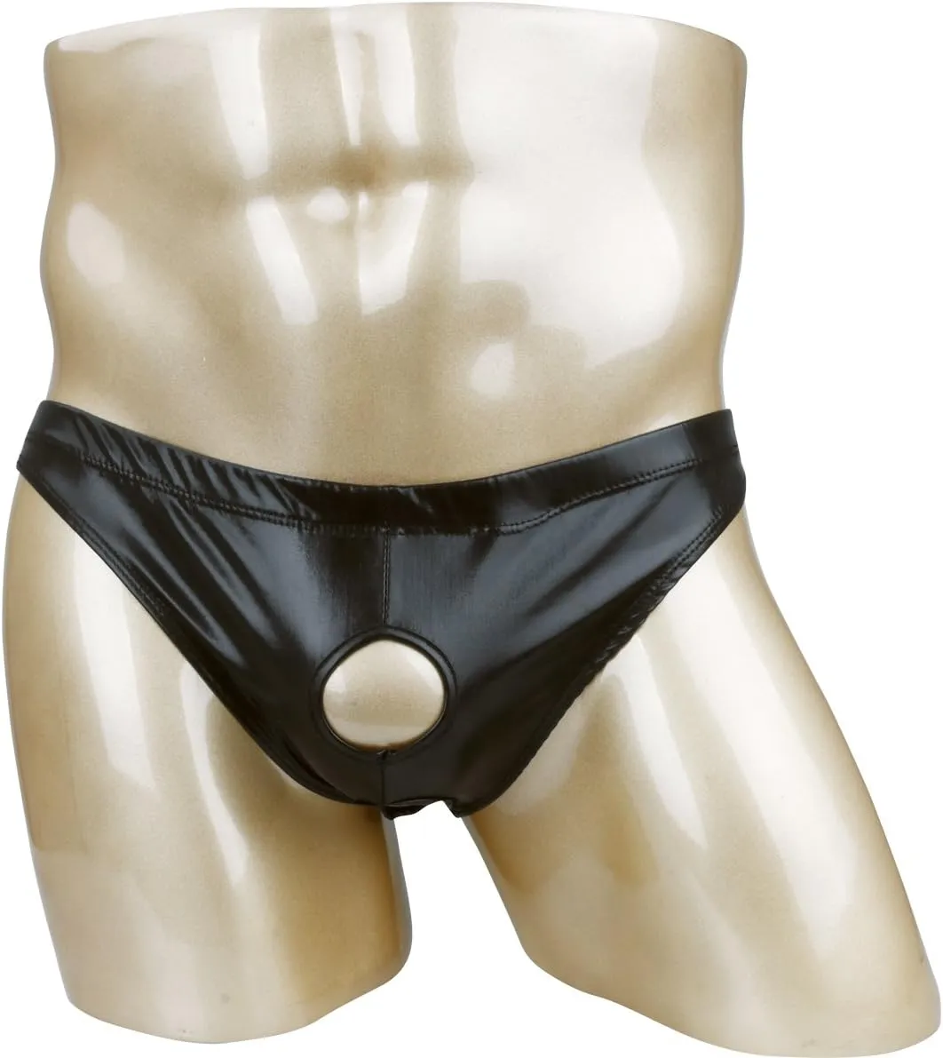Men's Sexy Faux Leather Thong Wet Look Bikini G-string Briefs Clubwear O-ring Pantie Underwear