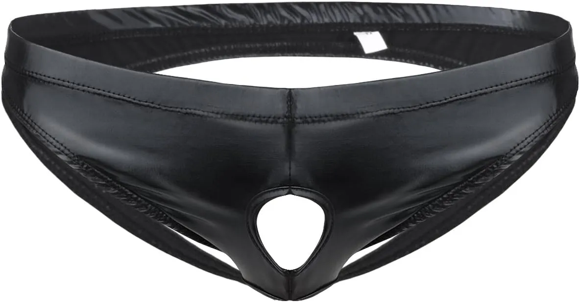 Men's Sexy Faux Leather Thong Wet Look Bikini G-string Briefs Clubwear O-ring Pantie Underwear
