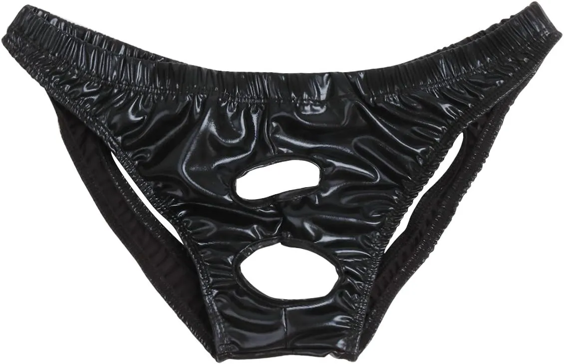 Men's Sexy Faux Leather Thong Wet Look Bikini G-string Briefs Clubwear O-ring Pantie Underwear