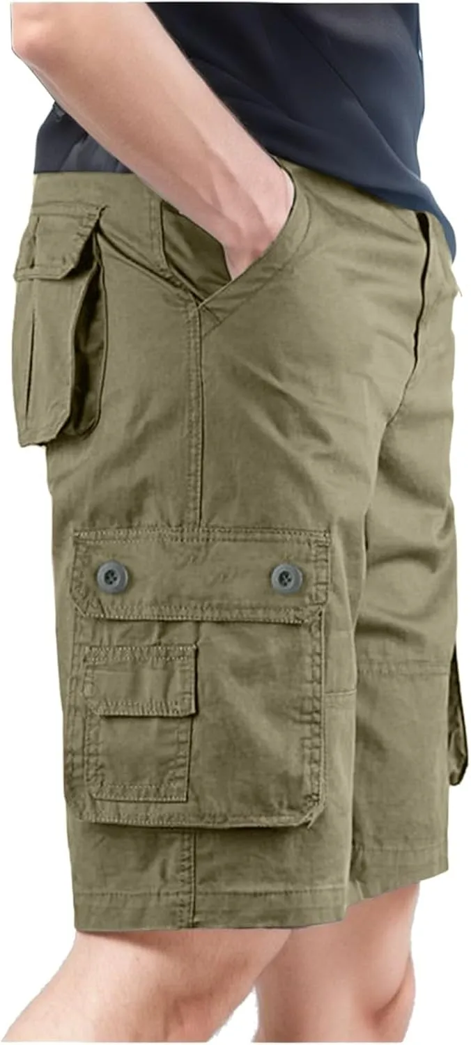 Men's Solid Color Multi Pockets Shorts Fashion Summer Leisure Pants Overalls Hiking Cargo Shorts Athletic Joggers