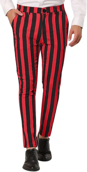 Mens Striped Stretch Dress Pants Slim Fit Skinny Fashion Chino Pants Casual Business Golf Flat Front Long Suit Pant