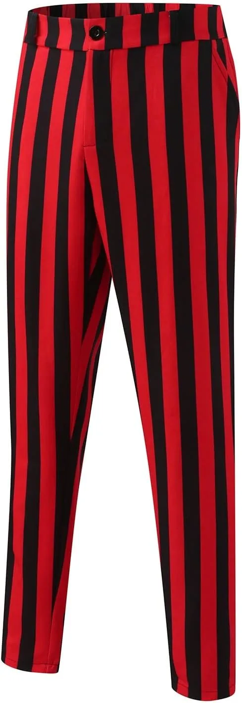Mens Striped Stretch Dress Pants Slim Fit Skinny Fashion Chino Pants Casual Business Golf Flat Front Long Suit Pant