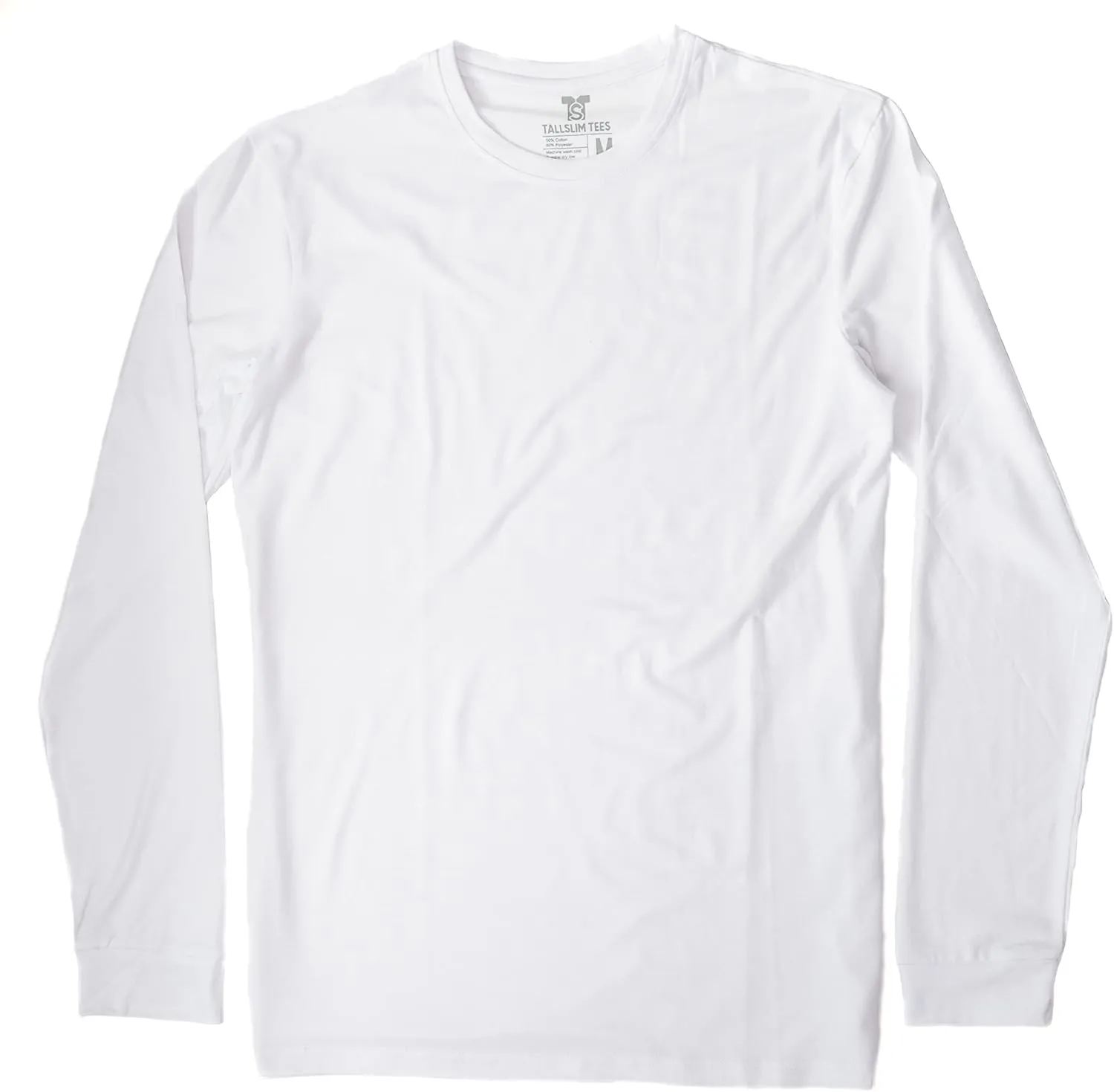 Men's Tall Slim-Fit Long Sleeve Crewneck T-Shirt, Super Soft Poly Blend Long Tee