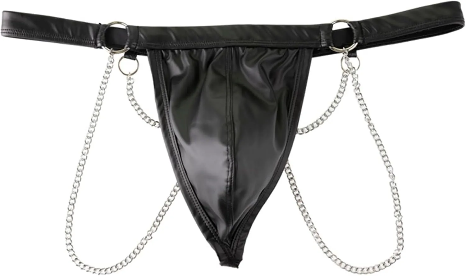 Men's Thong Faux Leather Underwear Hollow Out Jockstrap Chains Briefs Bulge Pouch Panties