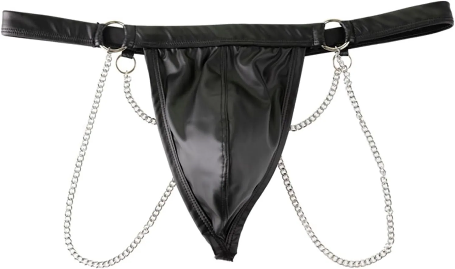 Mens Thongs Faux Leather Underwear Low Rise Jockstrap Chains Briefs Bulge Pouch Panties