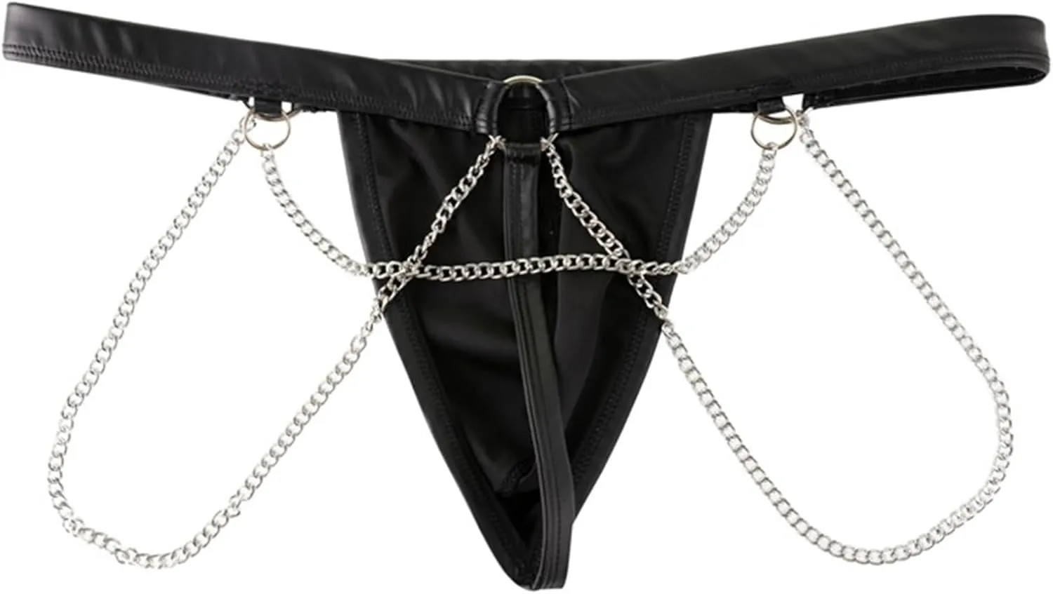 Mens Thongs Faux Leather Underwear Low Rise Jockstrap Chains Briefs Bulge Pouch Panties