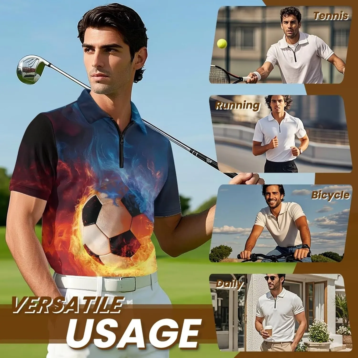 Men's Zipper Shirts Short Sleeve Golf Shirt Summer Athletic Tennis Shirt Casual Slim Fit Golf Shirts for Men