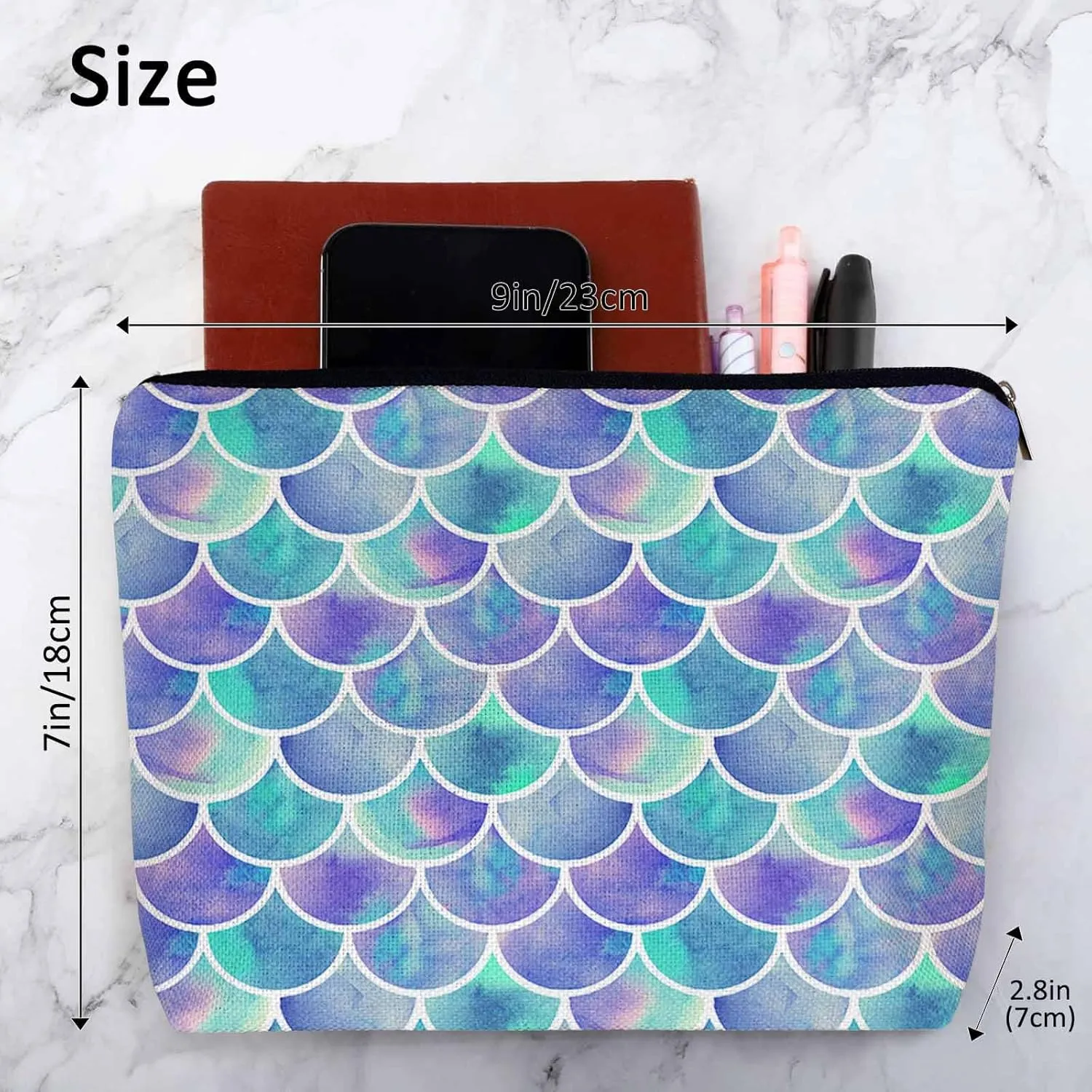 Mermaid Scale Makeup Organizer Bag Cosmetic Bag For Men Women, Rainbow Galaxy Mermaid Tail Scales Travel Toiletry Bag Flax Makeup Bags Purse Business Makeup Pouch For Toiletries Cosmetics