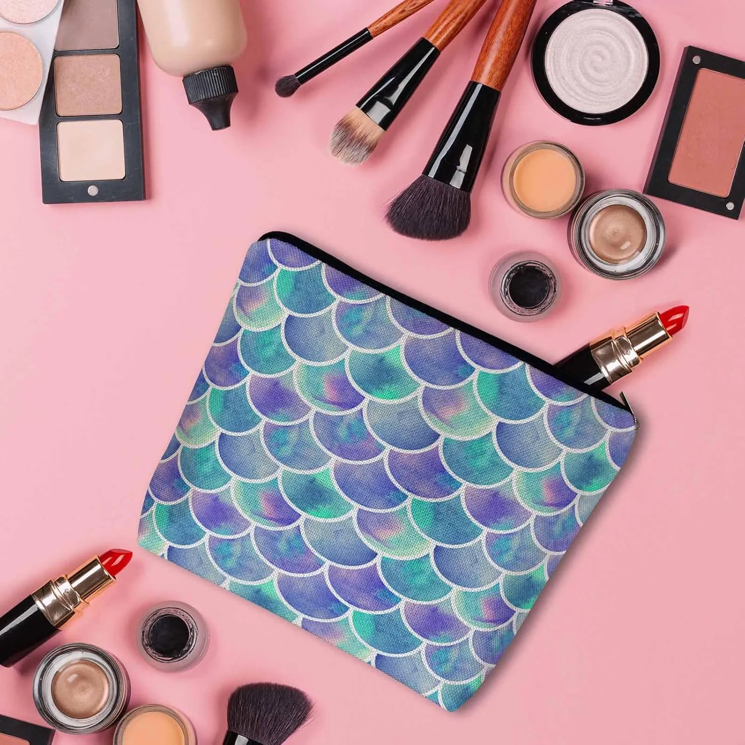 Mermaid Scale Makeup Organizer Bag Cosmetic Bag For Men Women, Rainbow Galaxy Mermaid Tail Scales Travel Toiletry Bag Flax Makeup Bags Purse Business Makeup Pouch For Toiletries Cosmetics