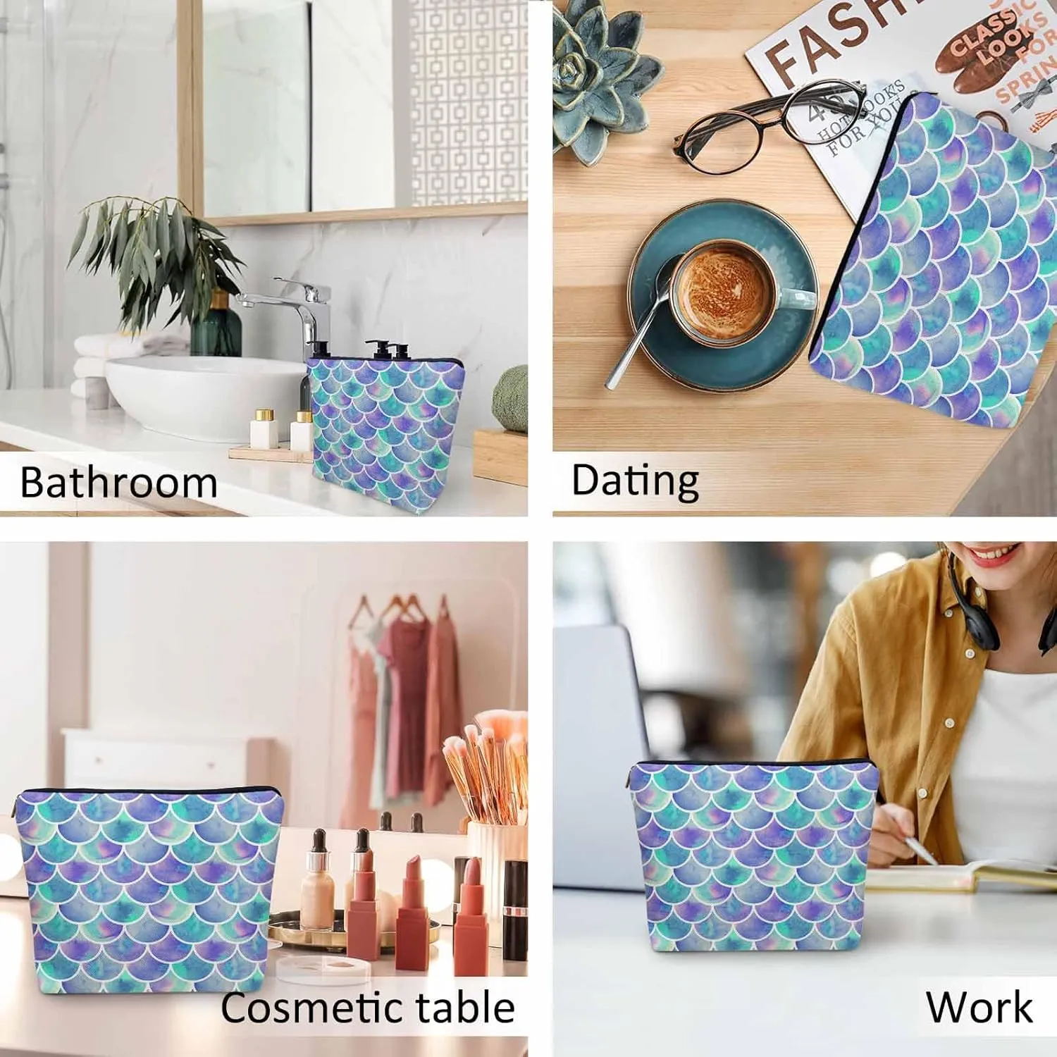 Mermaid Scale Makeup Organizer Bag Cosmetic Bag For Men Women, Rainbow Galaxy Mermaid Tail Scales Travel Toiletry Bag Flax Makeup Bags Purse Business Makeup Pouch For Toiletries Cosmetics